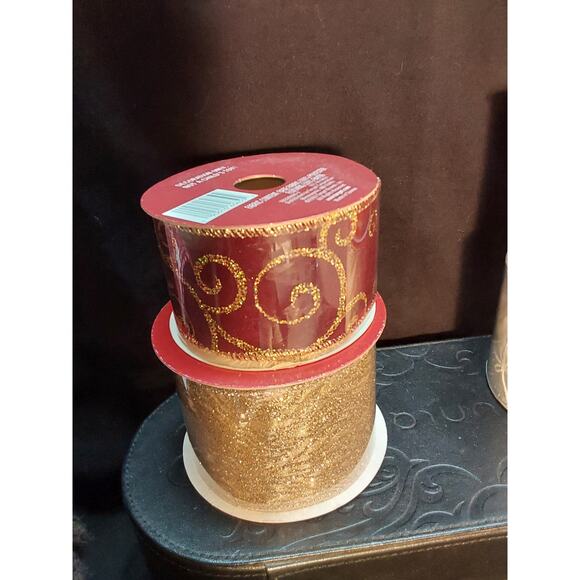 Christmas Ribbon 4 rolls 2 wired 2 regular total 105 ft Bow making Decoration - Picture 2 of 3